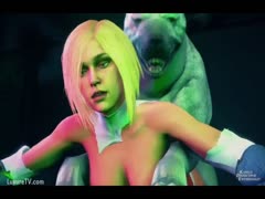 Dog and muscular dude beastiality threesome sex with lovely girl